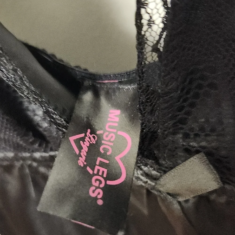 Music Legs Black Satin Chemise with Lace Detail - Picture 3 of 3
